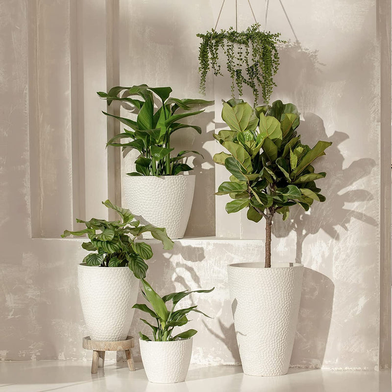Outdoor Indoor Tree Planters,14 Inch Large Planter Flower Pots,Modern Decorative White Planter Pot for House Plants,Honeycomb - Puck's