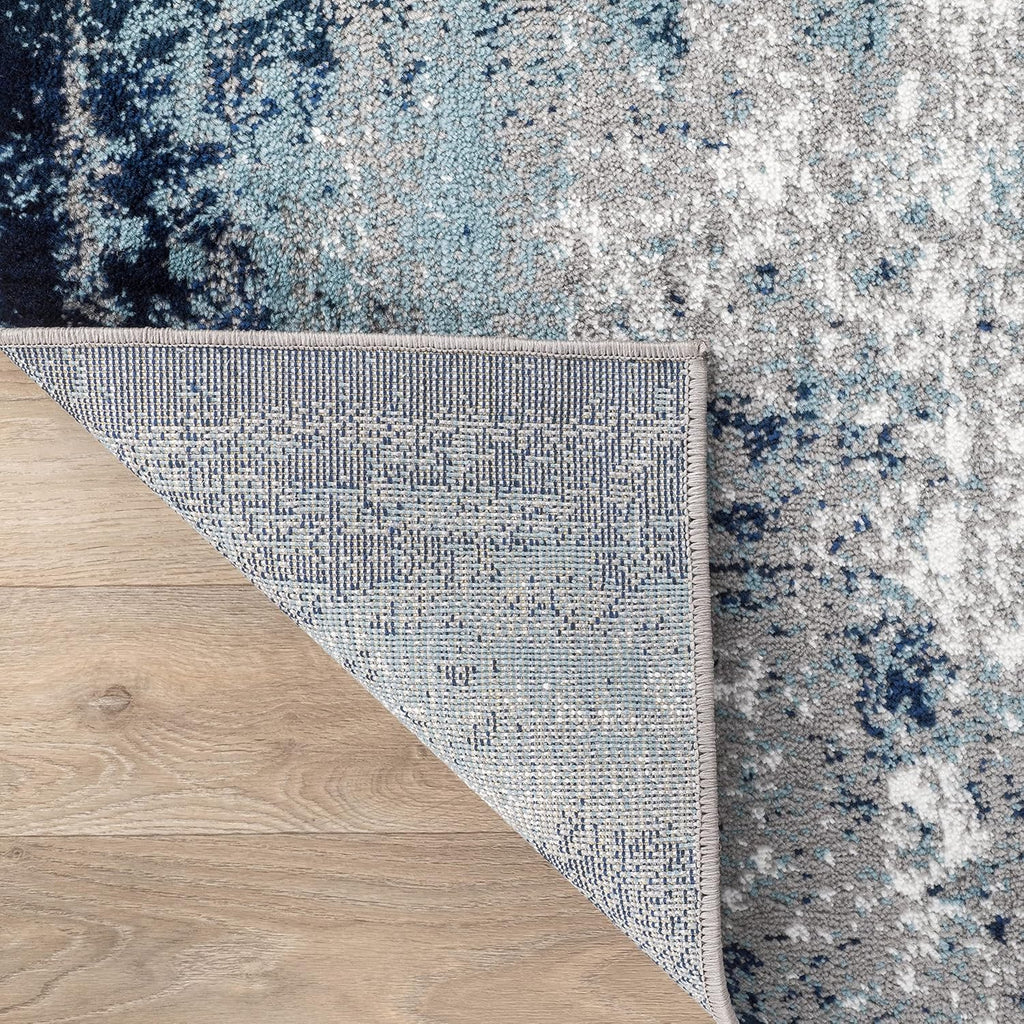 Distressed Abstract Watercolor Area Rug 5' X 7' Blue - Puck's