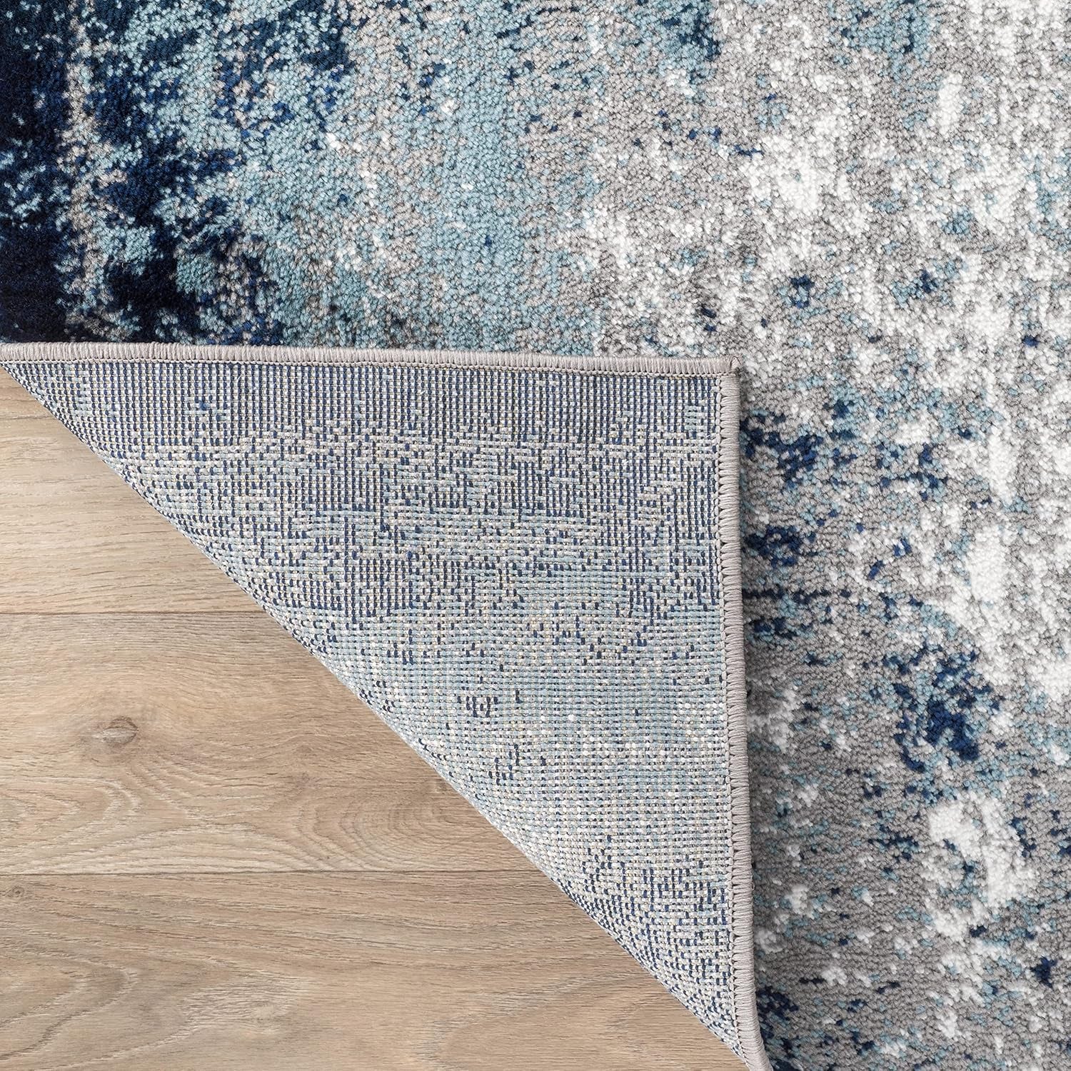 Distressed Abstract Watercolor Area Rug 5' X 7' Blue - Puck's