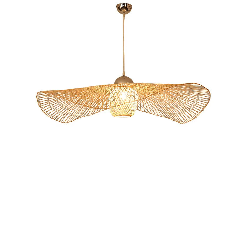 Chinese Bamboo Weaving Wicker Rattan Shade Cap Pendant Light E27 Lamps Lanterns Handmade Living Room Hotel Pendant Lamps - Puck's