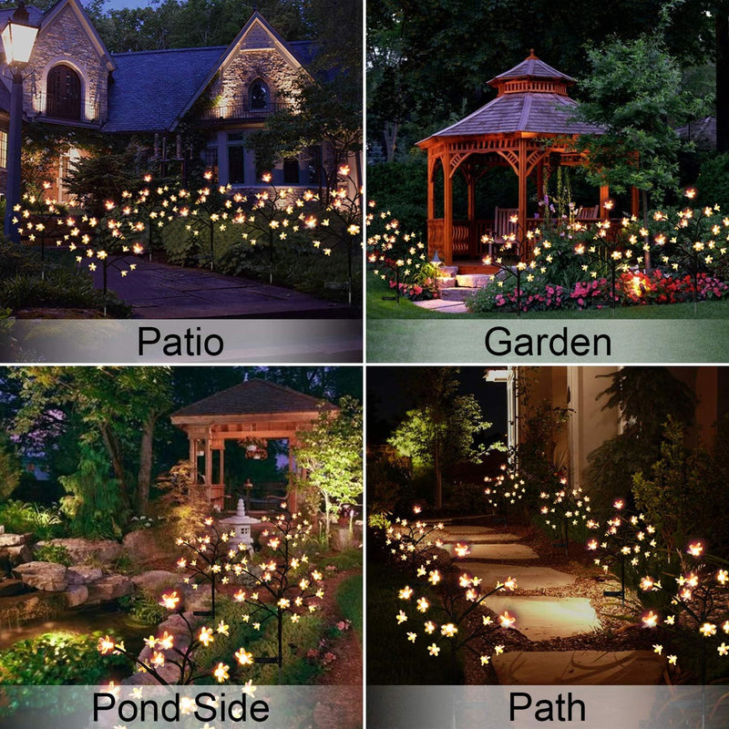 Solar Flower Lights Garden Decorative Lights - 2 Pack Solar Garden Lights Outdoor Decorative Warm White Cherry Blossoms Christmas Solar Lights for Pathway, Patio, Yard, Lawn, Backyard - Puck's