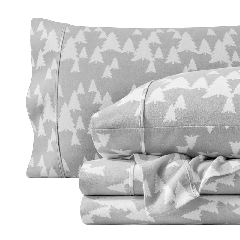 Luxury 100% Cotton Flannel Twin Sheet Set, Deep Pocket, 3-Piece, Winter Trees