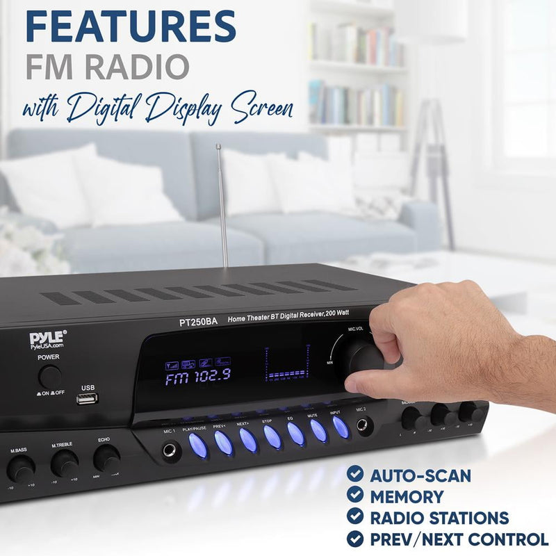 PT250BA Home Theater Wireless Bluetooth Stereo Receiver with Remote Control and FM Antenna - Puck's
