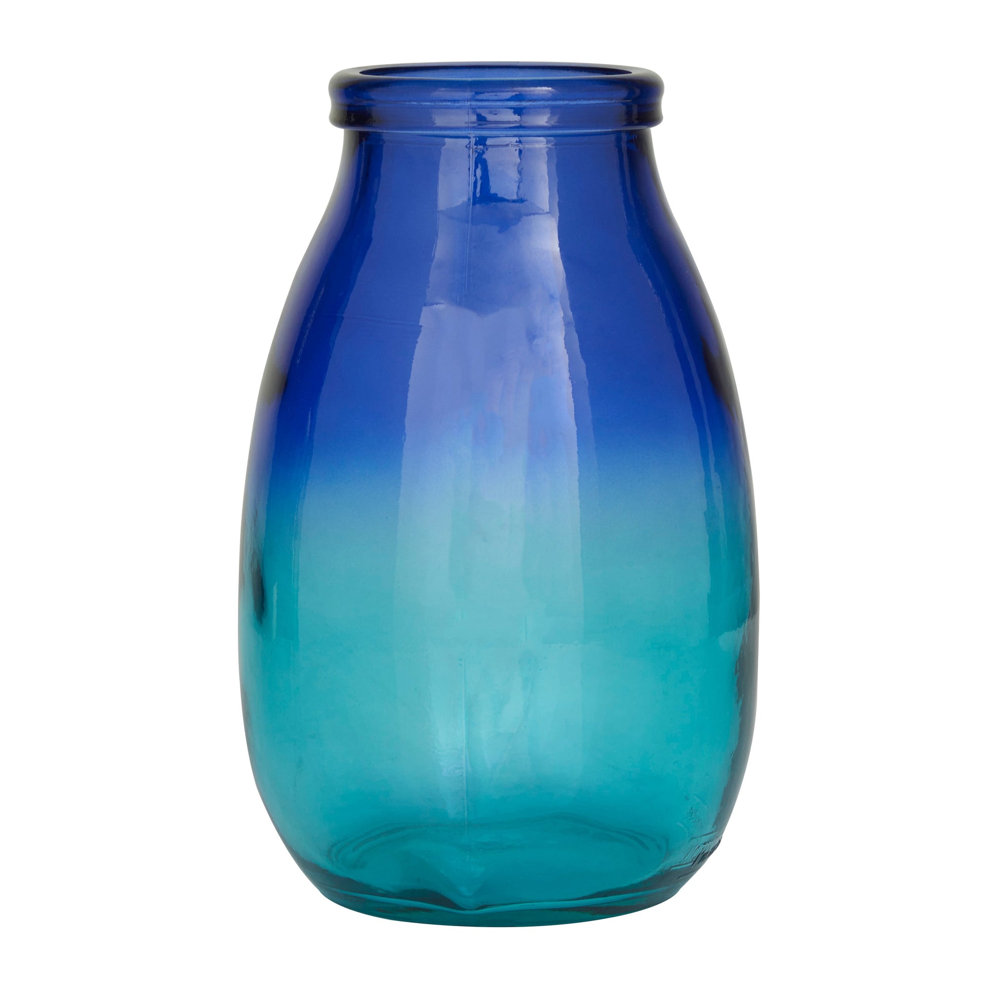 Recycled Glass Bottle Vase Collection Made in Spain - Multiple Sizes - Clear, Blue, Teal, Green Gradient Blue - Jar 6.85W X 6.75L X 10.90H - Puck's