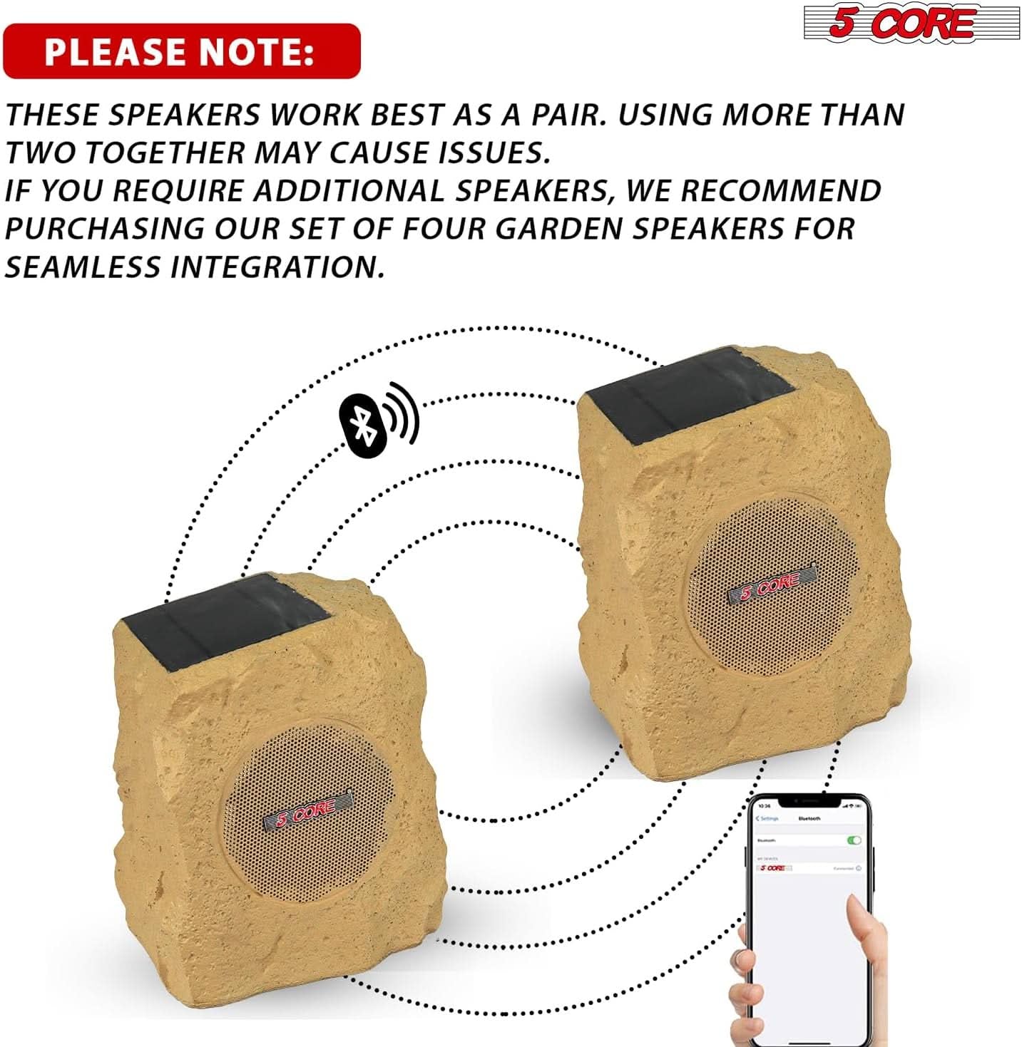 5Core Outdoor Wireless Speakers Bluetooth Rock Waterproof Linkable TWS Garden Speaker BROWN - Puck's