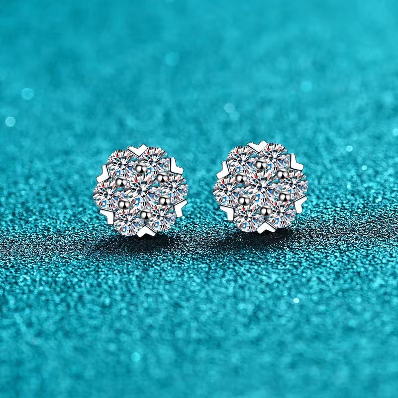 LORIELE Moissanite Diamond Stud Earrings 18K White Gold Plated Silver Flower Eearring for Brilliant Moissanite Party Jewelry - Puck's