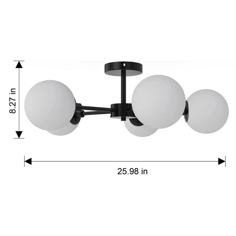 26" Architectural 5-Globe Ceiling Light, Black Finish Frosted Glass Shades - Puck's