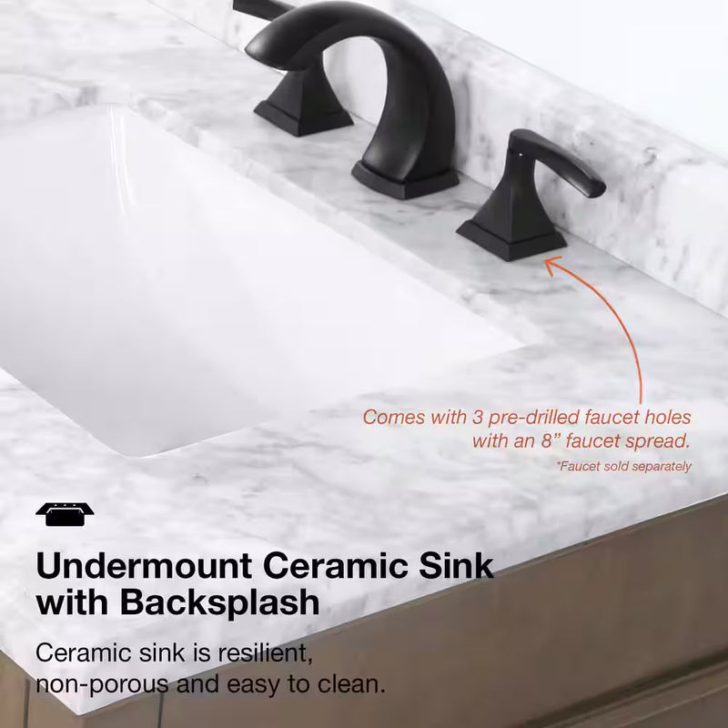 Sonoma 72 In. Double Sink Almond Latte Bath Vanity with Carrara Marble Top (Assembled) - Puck's
