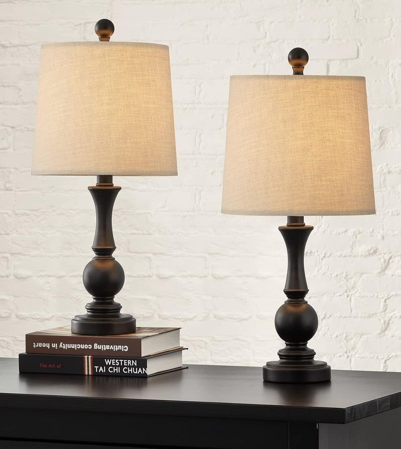 19" Farmhouse Table Lamp Sets of 2 for Bedroom Living Room Vintage Bedside Nightstand Lamp Rustic Table Lamps Resin Black - Puck's