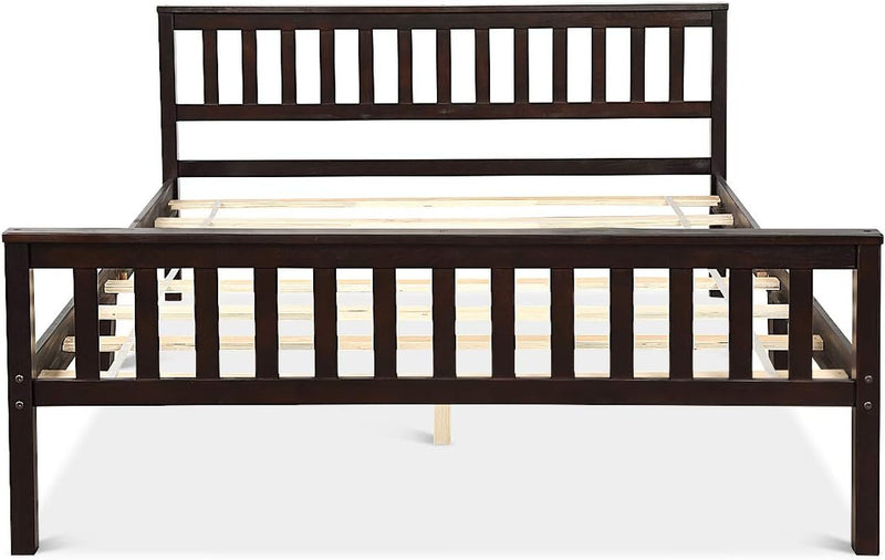 Queen Platform Bed Frame, Deluxe Solid Wood Bed Frame with Headboard and Footboard, Strong Wood Slats Support Mattress Foundation, No Box Spring Needed, Bed Frame Queen Size, Espresso - Puck's
