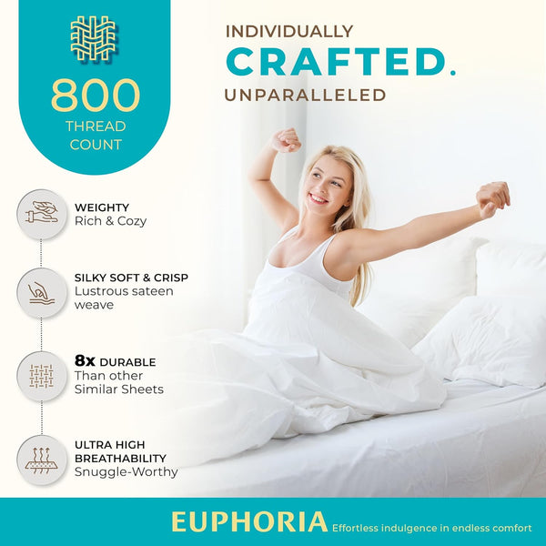 100% Egyptian Cotton Sheets California King Size - 800 Thread Count 4 PC Luxury Cal King Sheets, 16" Deep Pocket Hotel Sheets, Sateen Weave, Extra Soft Cooling Bed Sheet Set - Light Blue - Puck's