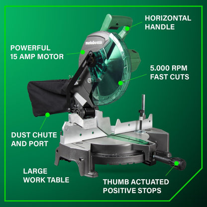 10-Inch Compound Miter Saw, 15-Amp Power Saw with Large 10-Inch Table, Precision Miter Angles, Single Bevel 0-45°, 24T TCT Blade, Positive Stops, Lightweight Design, C10FCGS - Puck's