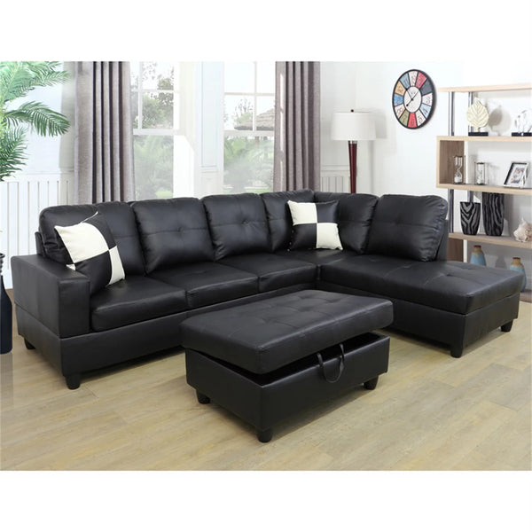 Convertible Sectional Sofa, L Shaped Couch for Small Space Living Room, Black(Without Ottoman) - Puck's