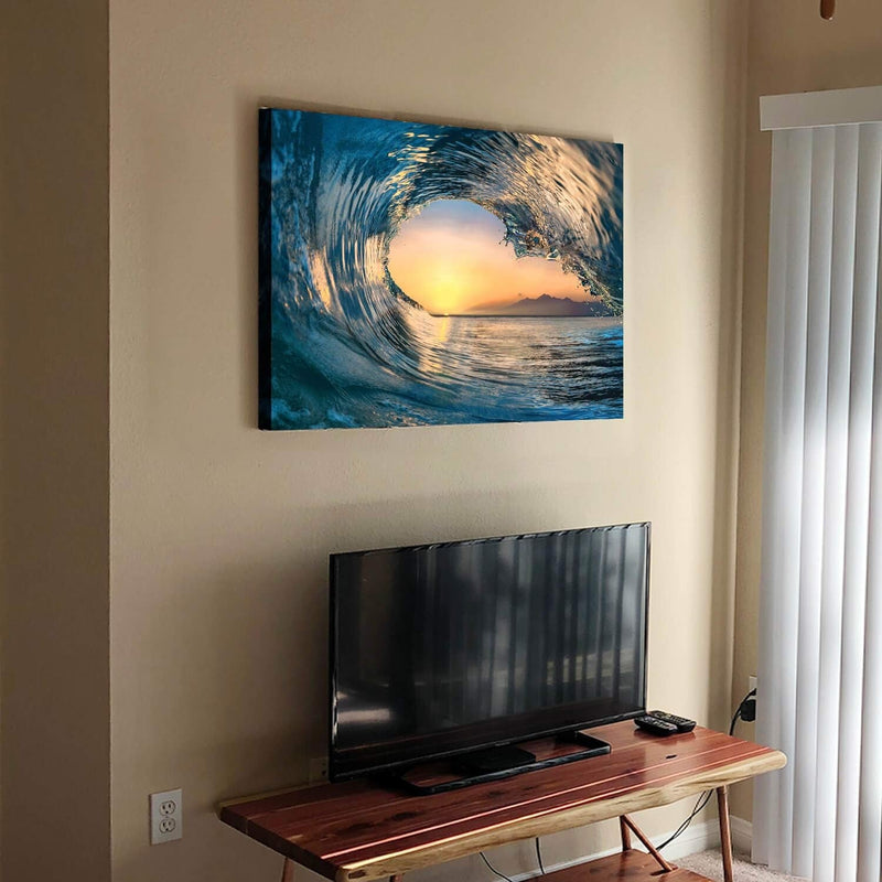 Ocean Wave Picture Wall Art: Tropical Seascape Sunset Canvas Prints for Office (36'' X 24'' X 1 Panel) - Puck's