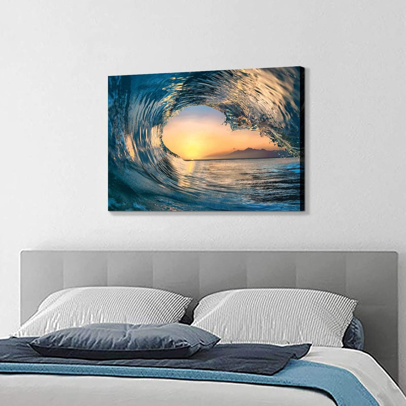 Ocean Wave Picture Wall Art: Tropical Seascape Sunset Canvas Prints for Office (36'' X 24'' X 1 Panel) - Puck's