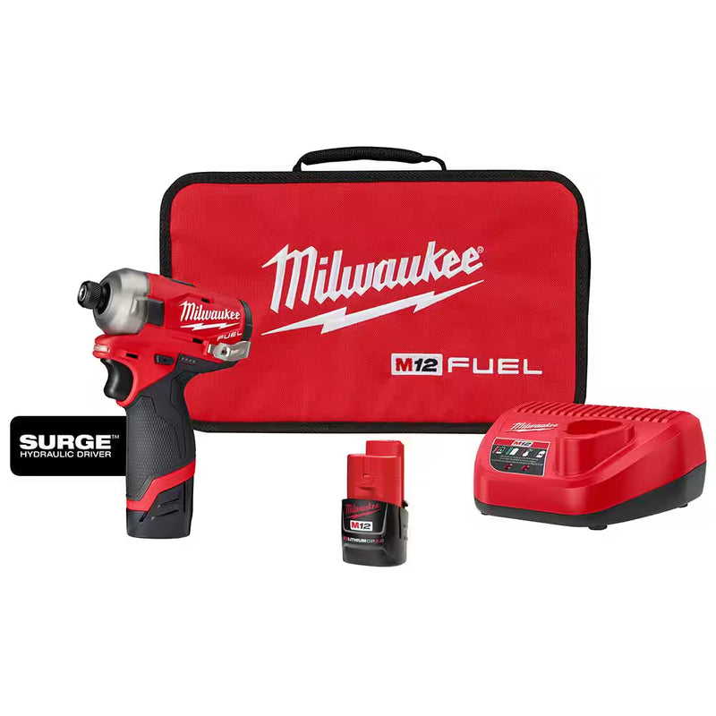 M12 FUEL SURGE 12V Lithium-Ion Brushless Cordless 1/4 In. Hex Impact Driver Compact Kit W/Two 2.0Ah Batteries, Bag - Puck's