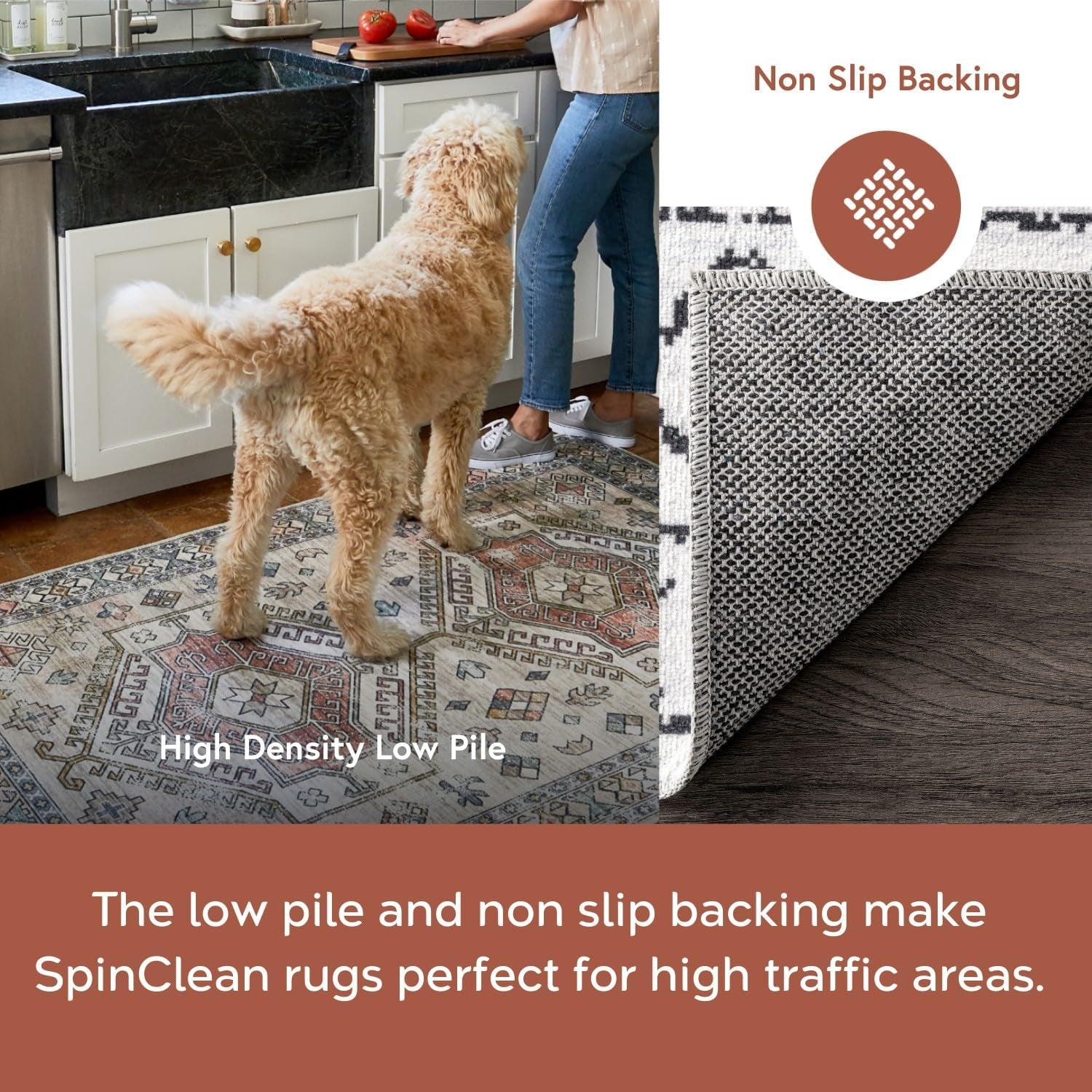 8' X 10' Spinclean Machine Washable Stain-Resistant Area Rug with Non Slip Backing, Low Profile for Living Room, Bedroom, and Dining Room, Blythe Grey - Puck's