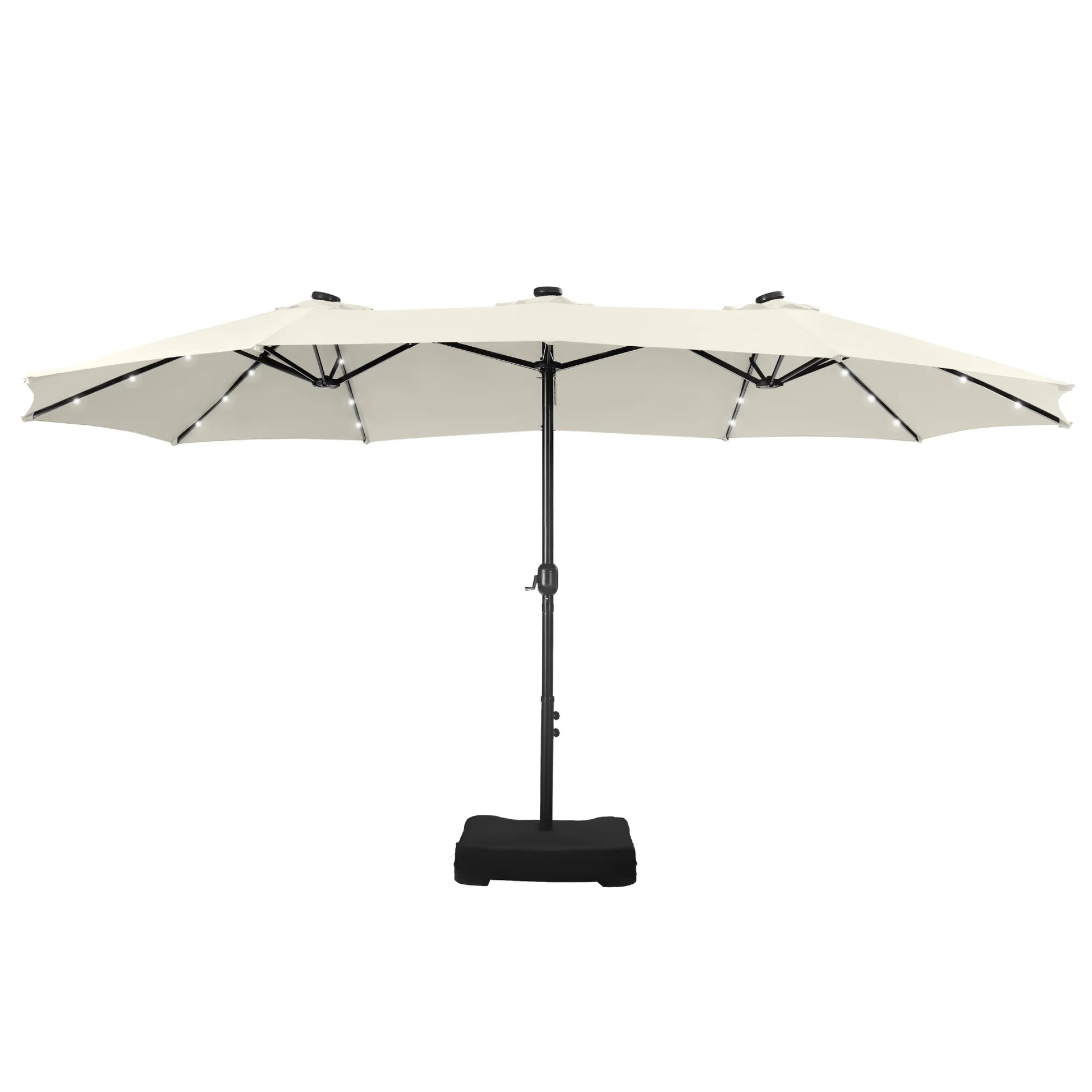 15Ft Double-Sided Solar Patio Umbrella with Base (Included) Large Outdoor Umbrella with Solar Lights - Ivory - Puck's