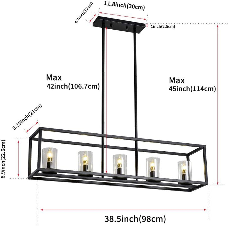 Kitchen Light Fixtures Chandeliers Modern Dining Room Lighting Fixture Hanging Black 5 Light Kitchen Island Cage Pendant Lighting Farmhouse Flush Mount Ceiling Light with Glass Shade - Puck's