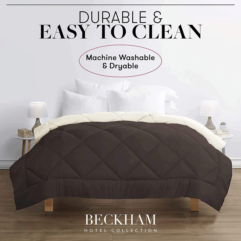 Beckham Hotel Collection Goose down Alternative Reversible Comforter - All Season - Premium Quality Luxury Hypoallergenic Comforter - Full/Queen - Grey/Black - Puck's