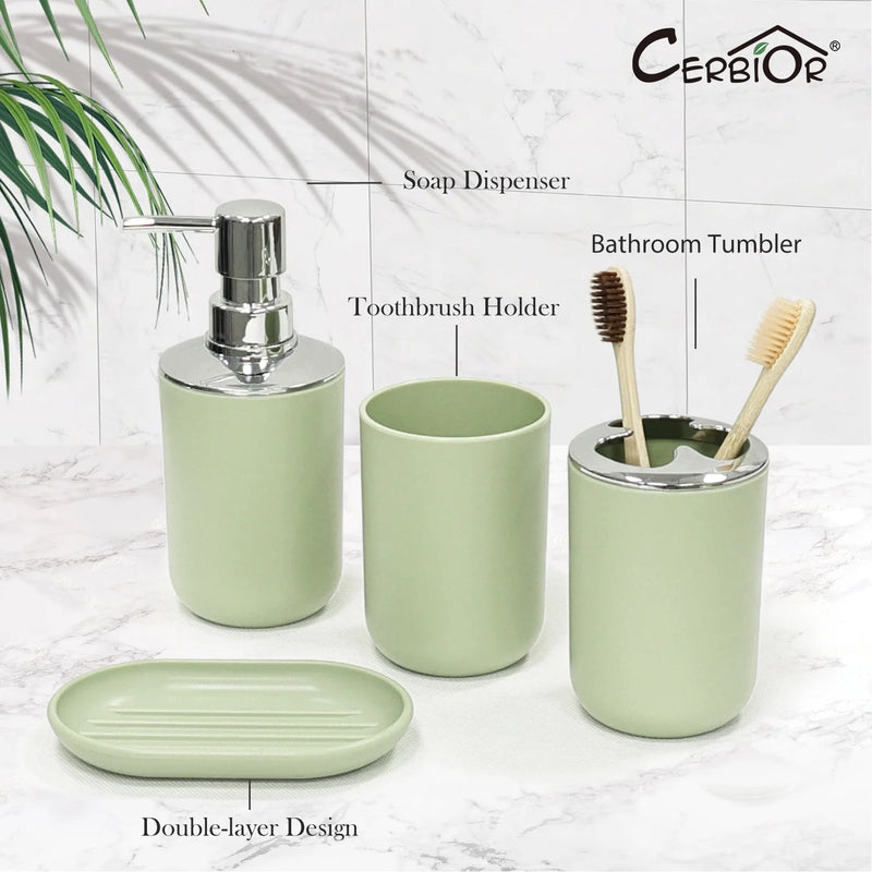 6-Pieces Plastic Soap Dispenser Toothbrush Holder, Avocado Green - Puck's