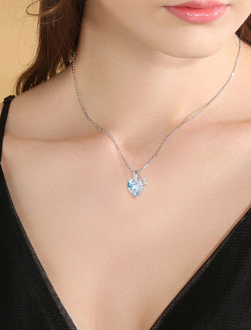 Infinite Heart Pendant Sterling Silver Butterfly Necklace for Women Jewelry Gift with Birthstone March Created Aquamarine - Puck's