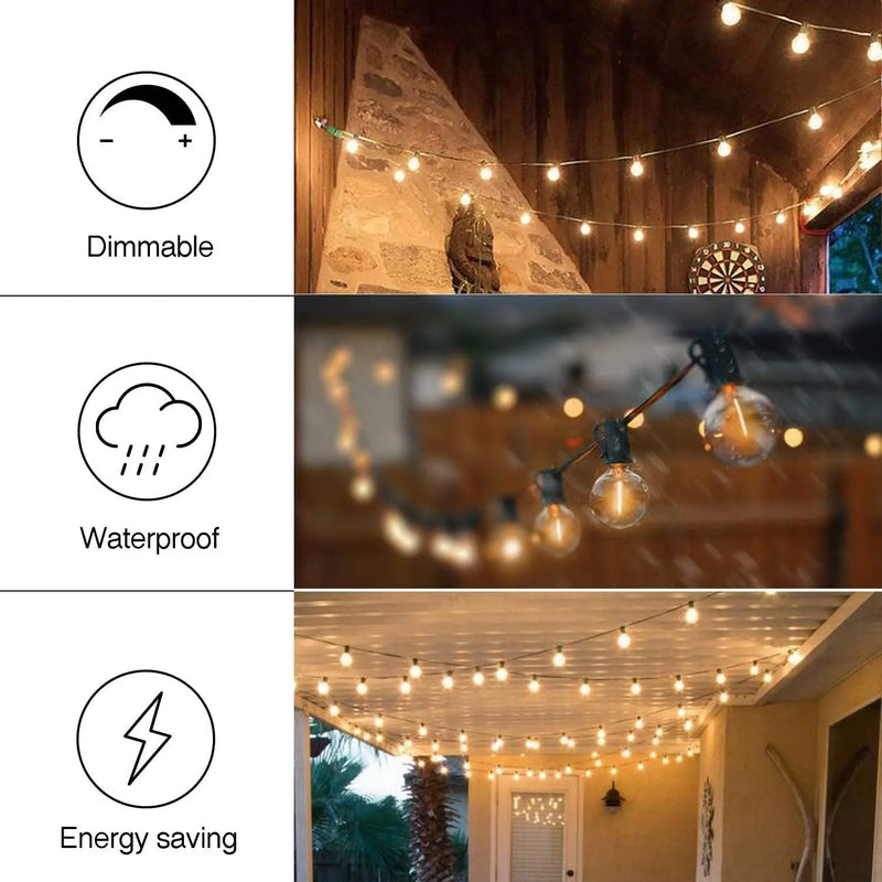29FT Globe Outdoor String Lights, Shatterproof Patio Lights with 15 Dimmable Plastic Bulbs, Waterproof Hanging Lights String for Porch Backyard Cafe, E12 Socket Base - Puck's