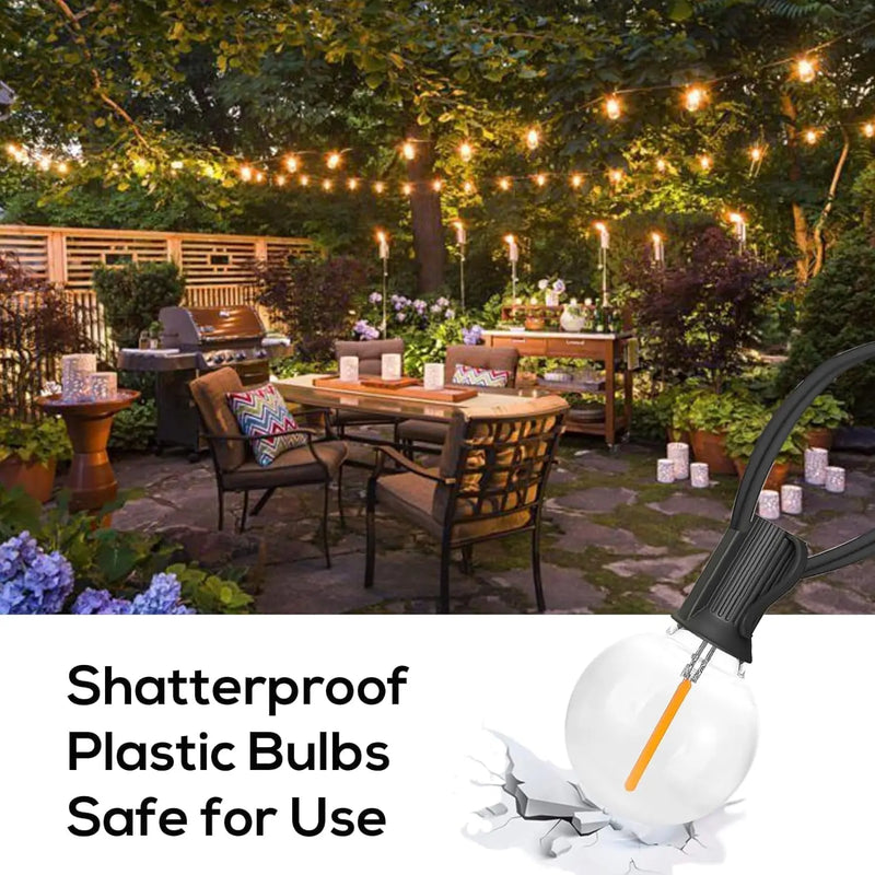 29FT Globe Outdoor String Lights, Shatterproof Patio Lights with 15 Dimmable Plastic Bulbs, Waterproof Hanging Lights String for Porch Backyard Cafe, E12 Socket Base - Puck's