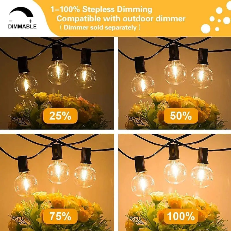 29FT Globe Outdoor String Lights, Shatterproof Patio Lights with 15 Dimmable Plastic Bulbs, Waterproof Hanging Lights String for Porch Backyard Cafe, E12 Socket Base - Puck's