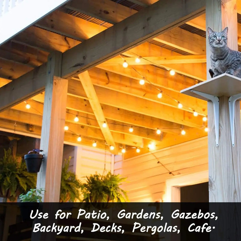 29FT Globe Outdoor String Lights, Shatterproof Patio Lights with 15 Dimmable Plastic Bulbs, Waterproof Hanging Lights String for Porch Backyard Cafe, E12 Socket Base - Puck's