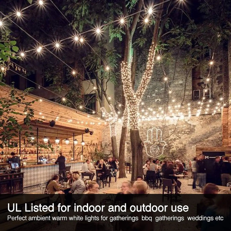 29FT Globe Outdoor String Lights, Shatterproof Patio Lights with 15 Dimmable Plastic Bulbs, Waterproof Hanging Lights String for Porch Backyard Cafe, E12 Socket Base - Puck's