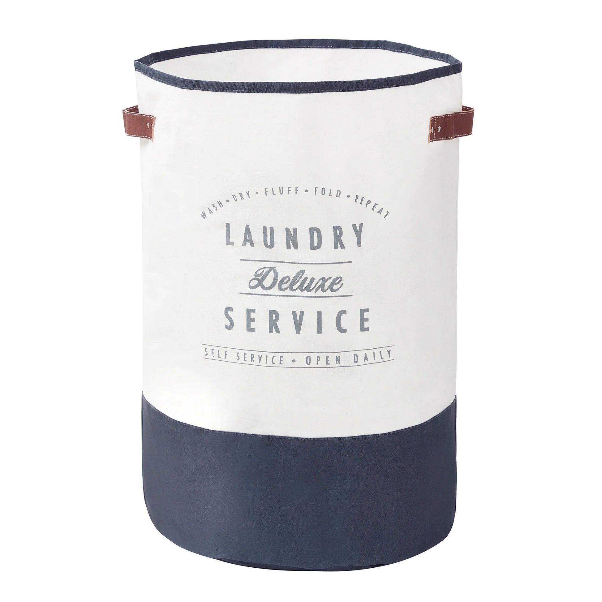 Ivory/Grey Canvas Laundry Hamper, 16" X 25"