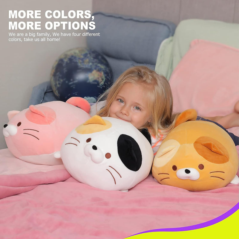 Super Soft Cat Plush Toy, Fluffy Chubby Kitty Stuffed Animal, Adorable Plush Cat Pillow for Kids or Home Decor (Pink, 19'') - Puck's