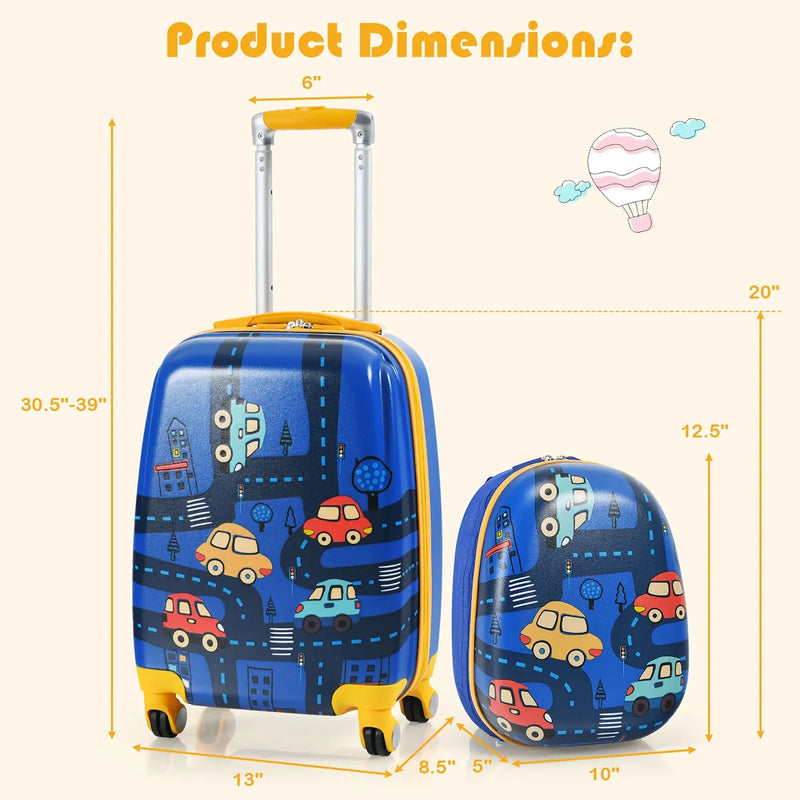 2PC Kids Carry on Luggage Set 12'' Backpack & 18'' Rolling Suitcase for Travel - Puck's