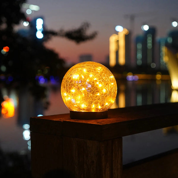 2Pcs Solar Lights Outdoor Garden Decor Cracked Glass Ball Warm Lights - Puck's