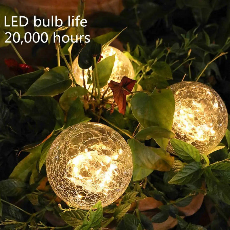 2Pcs Solar Lights Outdoor Garden Decor Cracked Glass Ball Warm Lights - Puck's