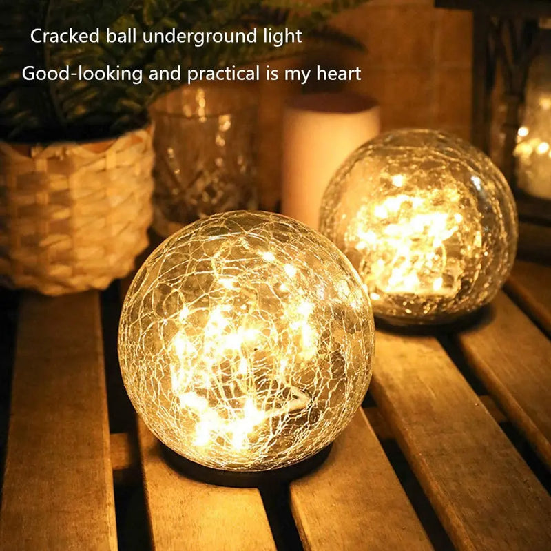 2Pcs Solar Lights Outdoor Garden Decor Cracked Glass Ball Warm Lights - Puck's
