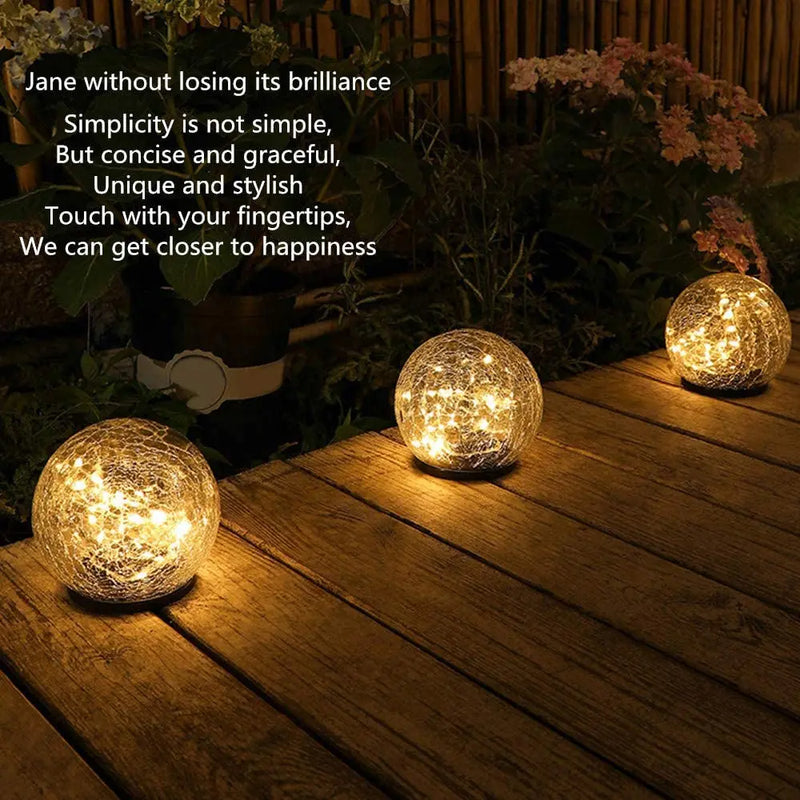 2Pcs Solar Lights Outdoor Garden Decor Cracked Glass Ball Warm Lights - Puck's