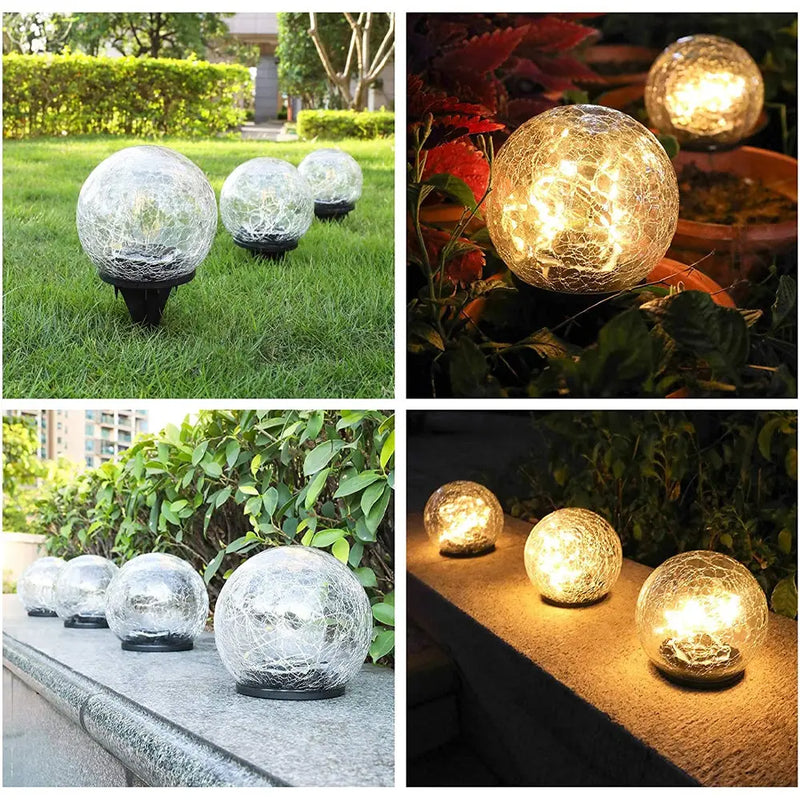 2Pcs Solar Lights Outdoor Garden Decor Cracked Glass Ball Warm Lights - Puck's