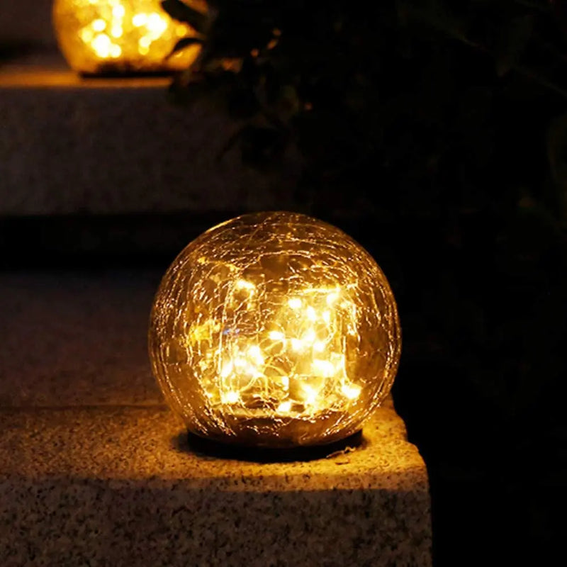 2Pcs Solar Lights Outdoor Garden Decor Cracked Glass Ball Warm Lights - Puck's