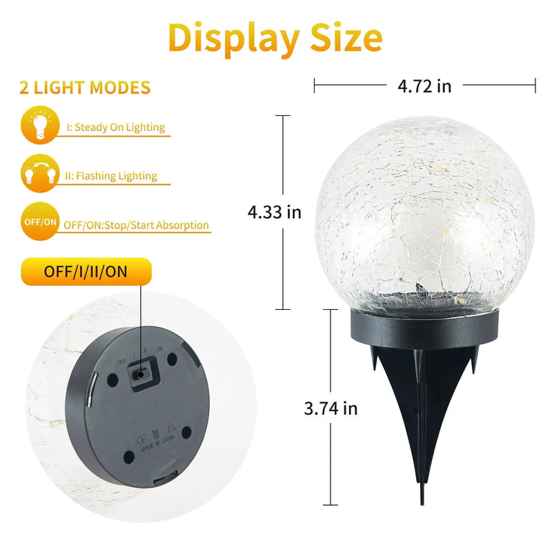 2Pcs Solar Lights Outdoor Garden Decor Cracked Glass Ball Warm Lights - Puck's