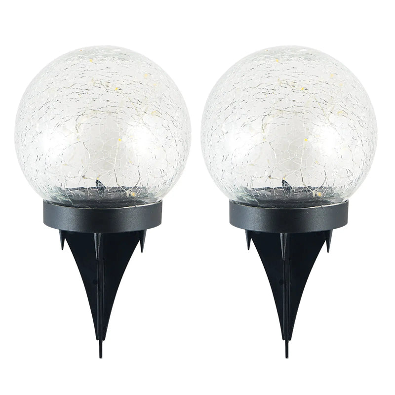 2Pcs Solar Lights Outdoor Garden Decor Cracked Glass Ball Warm Lights - Puck's