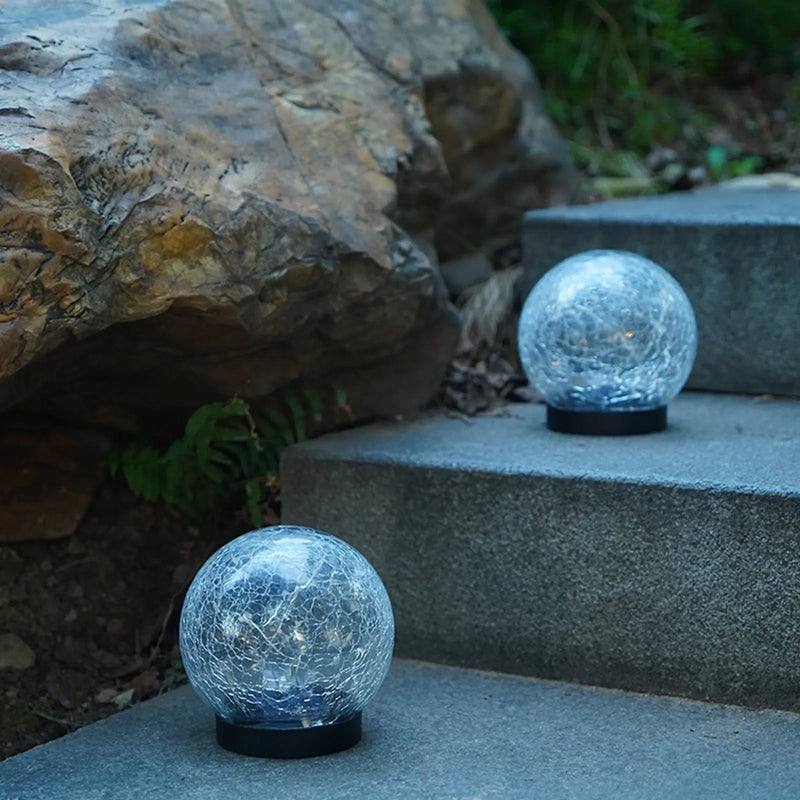 2Pcs Solar Lights Outdoor Garden Decor Cracked Glass Ball Warm Lights - Puck's