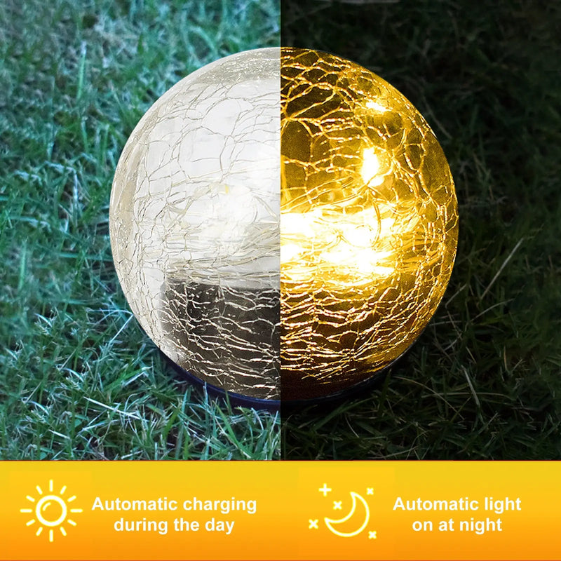 2Pcs Solar Lights Outdoor Garden Decor Cracked Glass Ball Warm Lights - Puck's