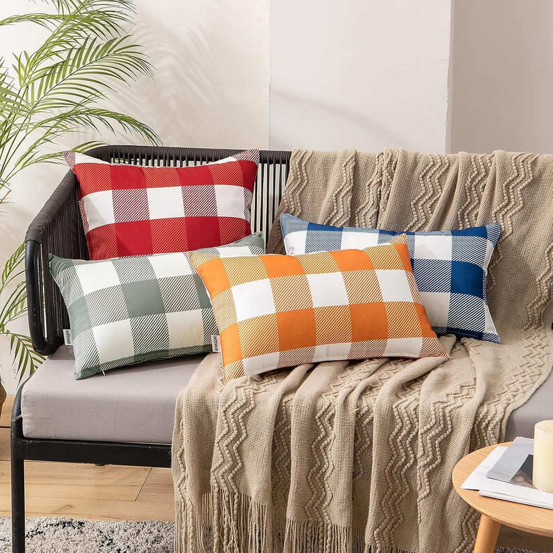 Plaids Pillow Covers Checkered Throw Pillow Covers Outdoor Waterproof Decorative Pillowcases Set of 2 for Sofa Couch Living Room Patio Garden 12X20 Inch, Navy Blue - Puck's
