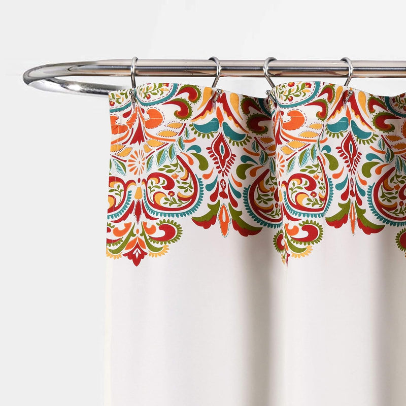 Clara Shower Curtain - Fabric Colorful Boho Paisley Damask Print Design, 72” X 72”, Turquiose & Tangerine - Puck's