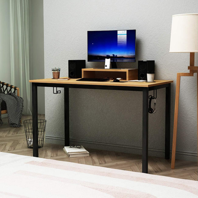 Gaming Computer Desk, 47 Inches Desk Gaming Table Workstation Desk with Display Stand and Cable Management and Headphone Holder, Teak BHUS-AC14BB - Puck's