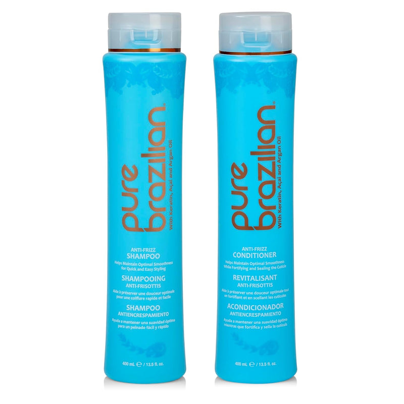 Anti-Frizz Daily Shampoo & Conditioner, Salt-Free & Color Safe, Enriched with Keratin, Argan Oil & Acai, 13.5 Ounce (400 Milliliter) - Puck's
