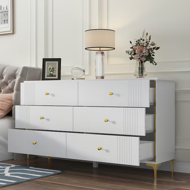 White 6-Drawer Standard Dresser - Puck's