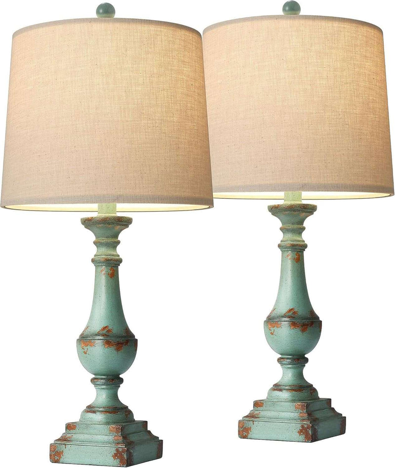 24.5" Rustic Table Lamp Set of 2 - Farmhouse Bedside Nightstand Lamps for Bedroom, Kids Room, Study Room, Office - Resin Green - Puck's
